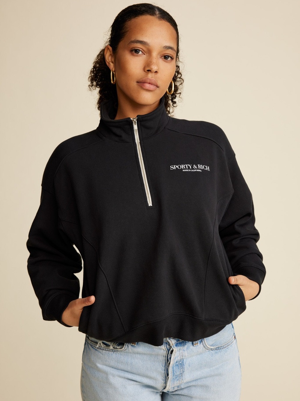 Sporty& Rich Made In California Quarter Zip - Black/White Size XS